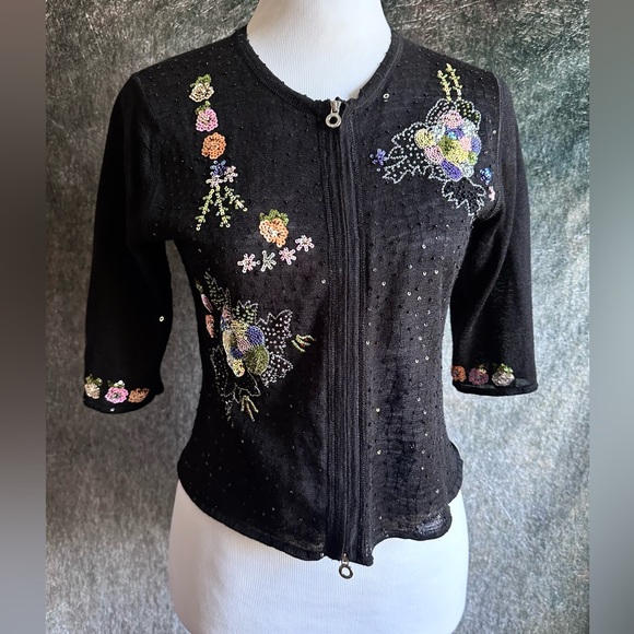 Sequined Embroidered Cottagecore Boho Sweater - Picture 2 of 5